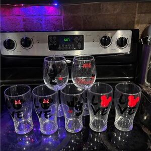 Disney Love Glass Set with Mickey and Minnie - Black and Red